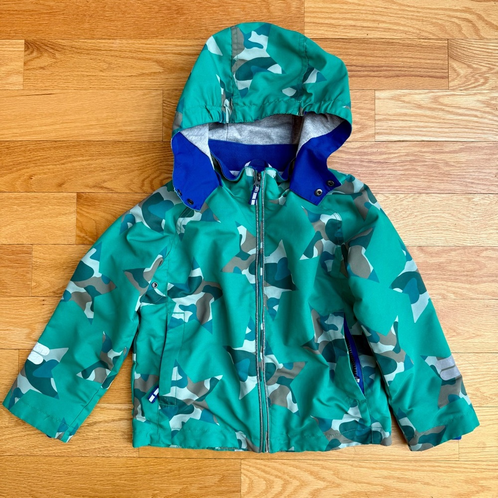Mini Boden 5-6 Y Star Camo Jersey-Lined All-Weather Hooded Jacket